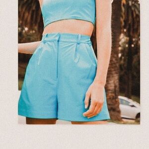 Amanda Uprichard Jane Vegan Leather Long Shorts – Blue Marina, Size XS, NWT